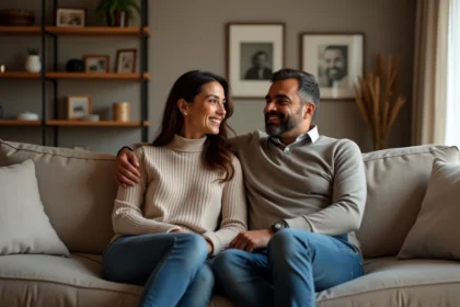 Amine El Khatmi et sa femme dans un salon cosy