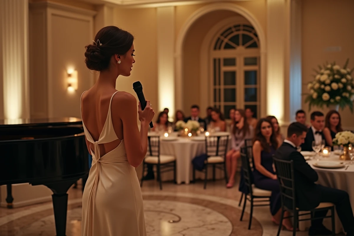 Chanteuse élégante en satin lors d