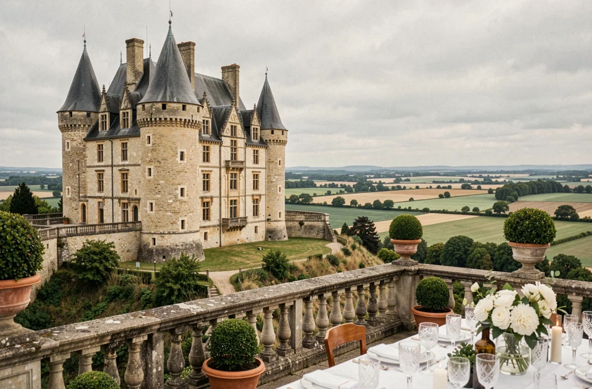 Château de Hattonchâtel avec sa terrasse en pierre dominant la plaine de la Woëvre en Lorraine
