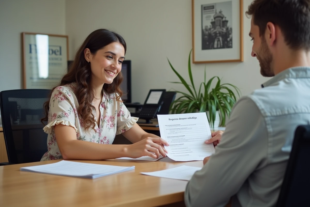 Couple consultant les documents administratifs nécessaires pour la publication des bans avant leur mariage civil