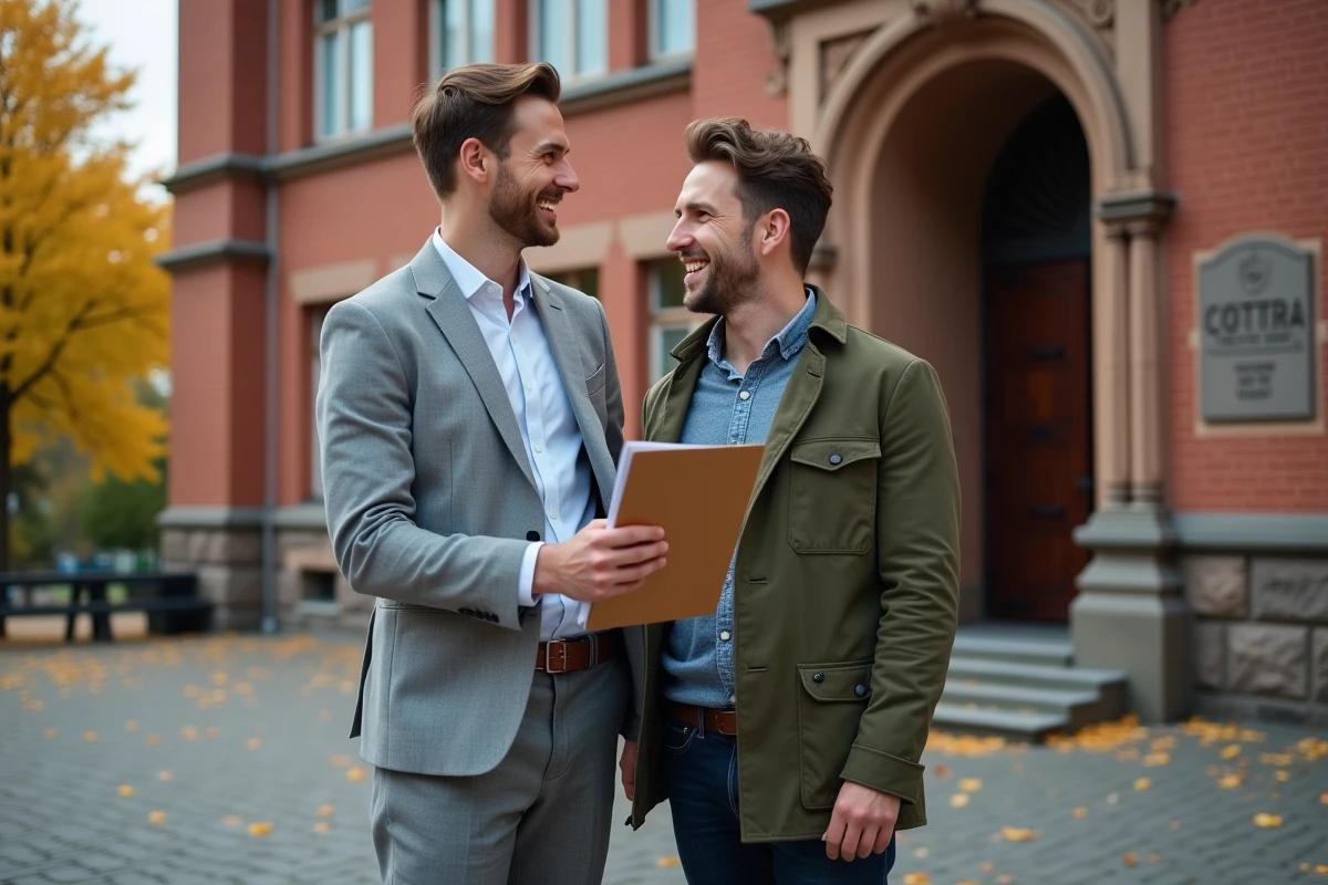Couple devant la mairie danoise tenant des documents officiels pour un mariage au Danemark selon les nouvelles règles 2026
