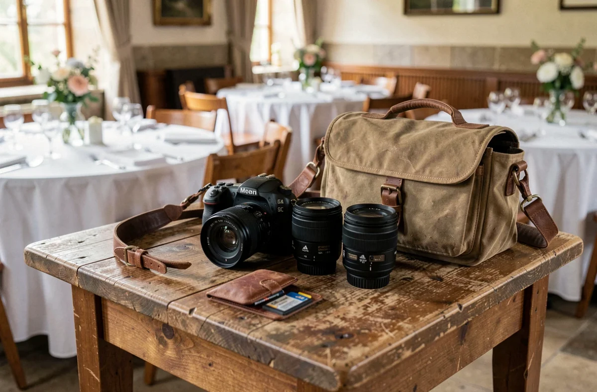 Équipement photographique professionnel préparé pour un événement en salle à Tôtes en Seine-Maritime