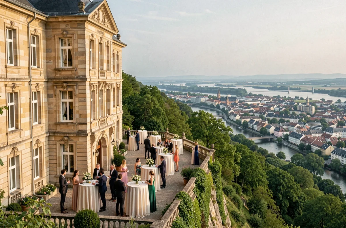 L'Ermitage du Rebberg à Mulhouse avec sa terrasse de réception offrant une vue panoramique sur la plaine du Rhin