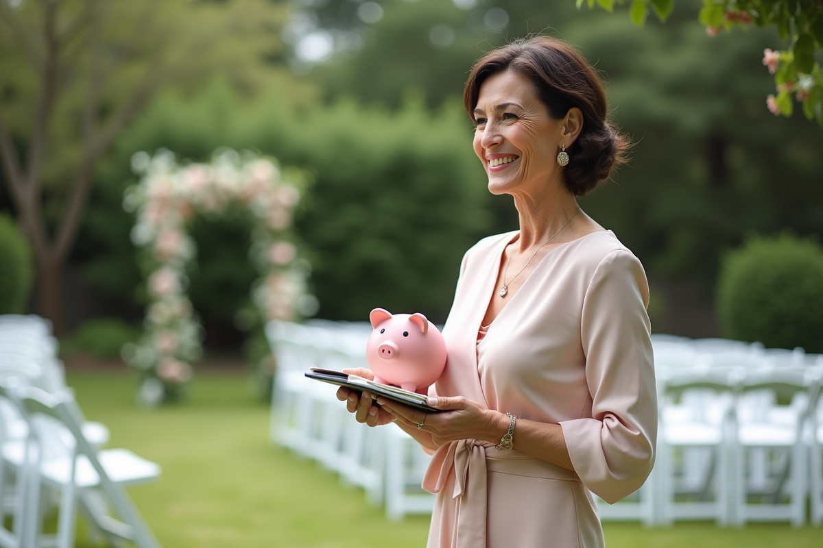 Femme souriante dans un jardin pour mariage modeste