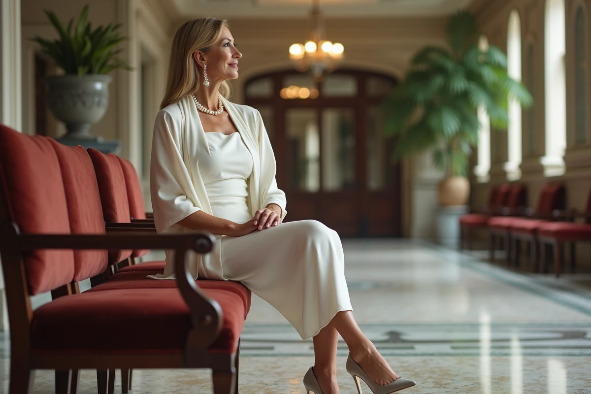 Femme mature assise dans une salle d