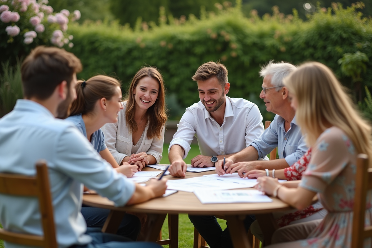 Groupe de jeunes et parents discutant autour d