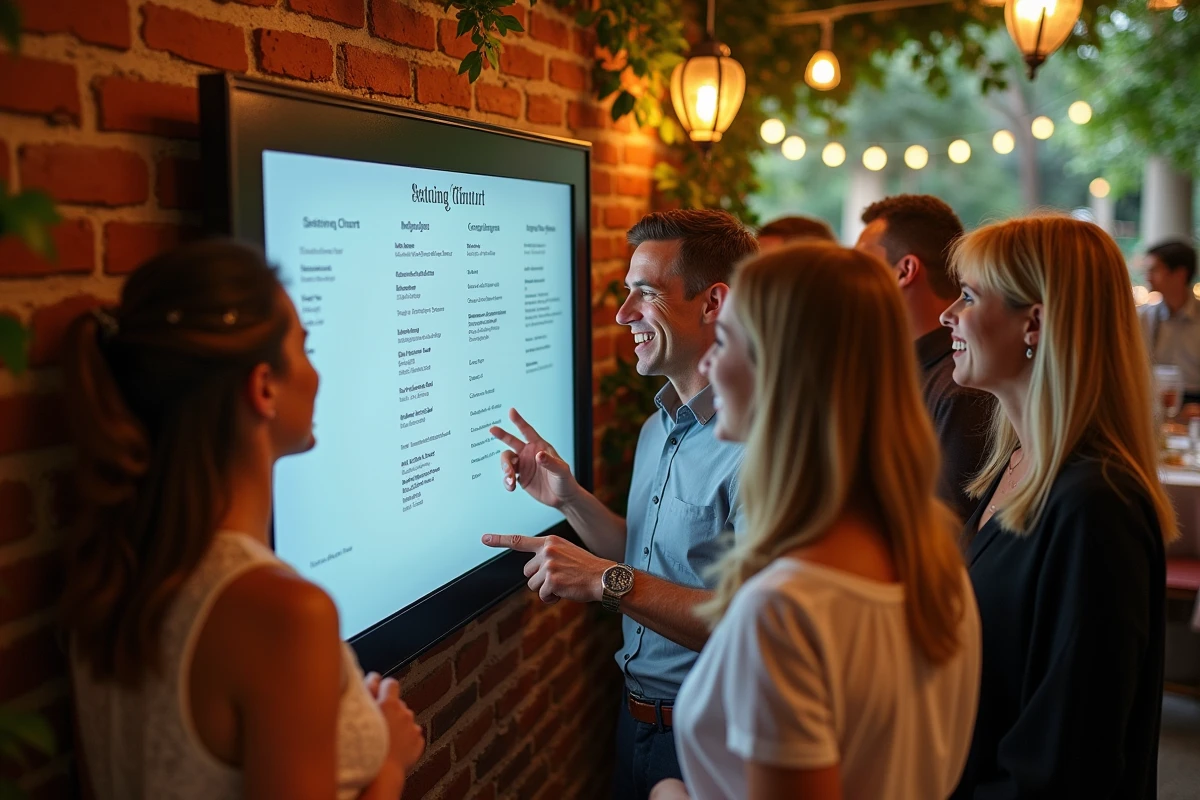 Invites de mariage utilisant une tablette en extérieur