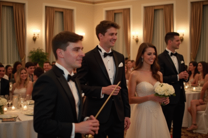 Musiciens en costume lors d'un mariage en intérieur