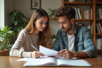 Jeune couple organisant un mariage à la maison