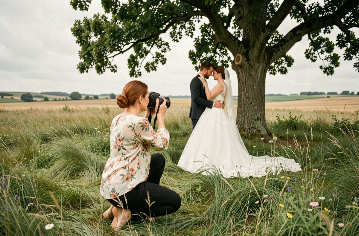Photographe Magiecomimage capturant un moment de couple en pleine nature dans la campagne du Pas-de-Calais