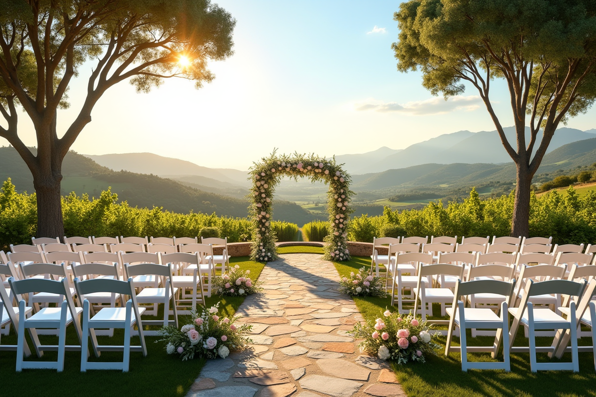 Cérémonie de mariage en plein air dans un vignoble européen