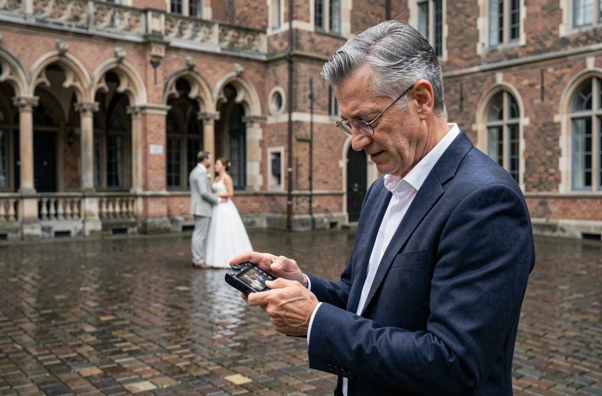 Olivier Bailly photographe de mariage devant une architecture flamande typique du Pas-de-Calais