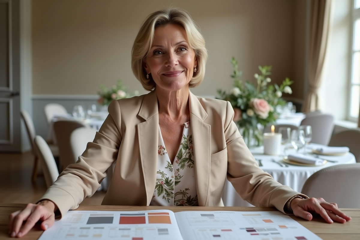 Femme wedding planner organisant un mariage en intérieur