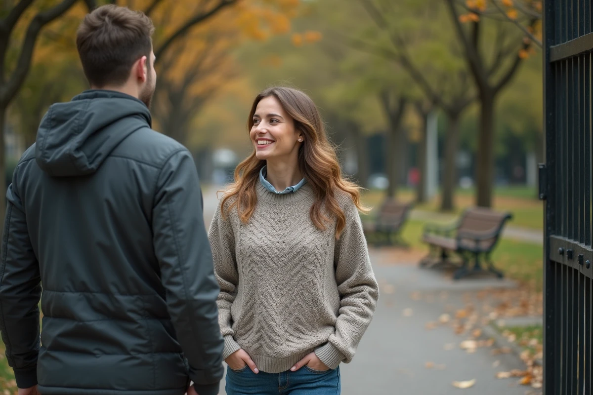 Femme marchant dans un parc avec son compagnon