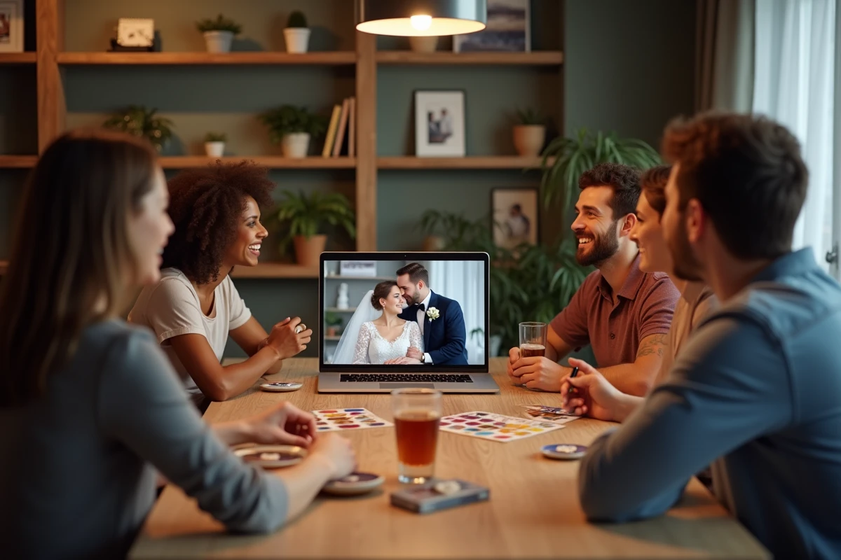 Groupe d amis et famille lors d une reunion virtuelle